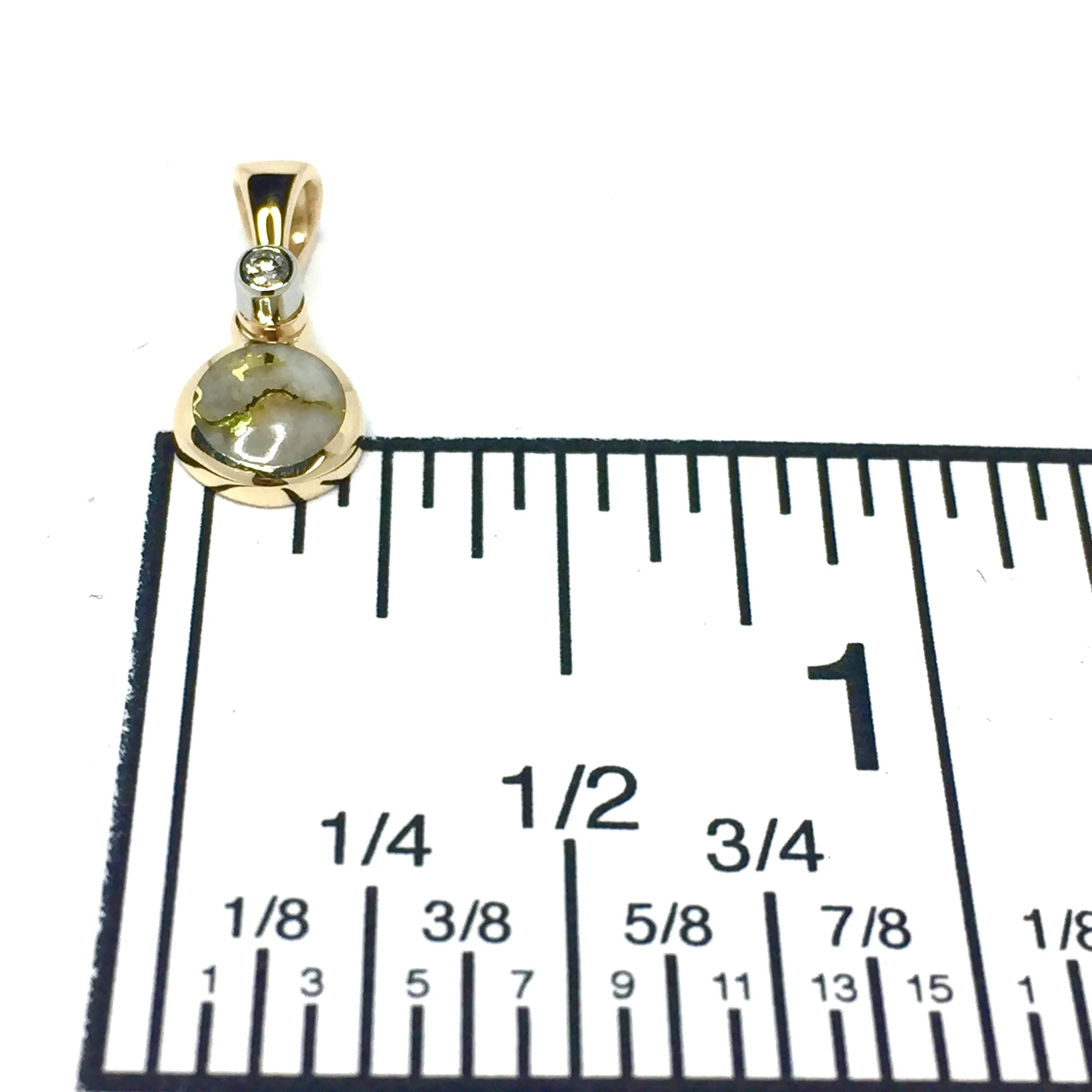 Gold Quartz Necklace Round Inlaid Pendant with .02ct Round Diamond