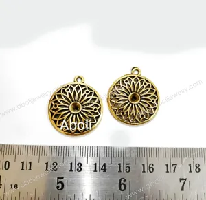 Golden flower filigree charm round charm CHMG75