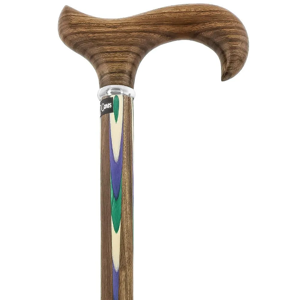 Green & Blue Inlaid Derby Walking Cane With Ovangkol Shaft and Silver Collar w/ SafeTbase