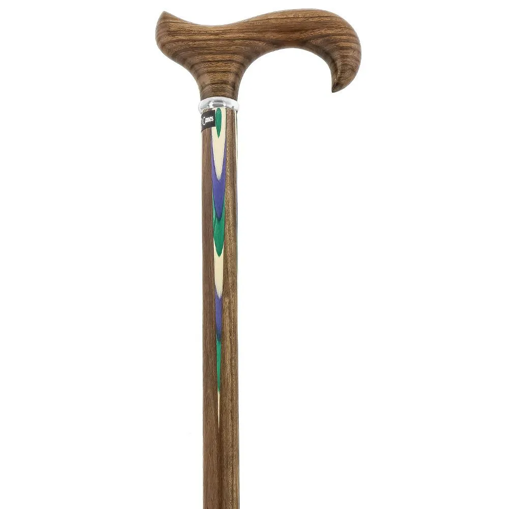 Green & Blue Inlaid Derby Walking Cane With Ovangkol Shaft and Silver Collar w/ SafeTbase