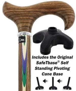 Green & Blue Inlaid Derby Walking Cane With Ovangkol Shaft and Silver Collar w/ SafeTbase