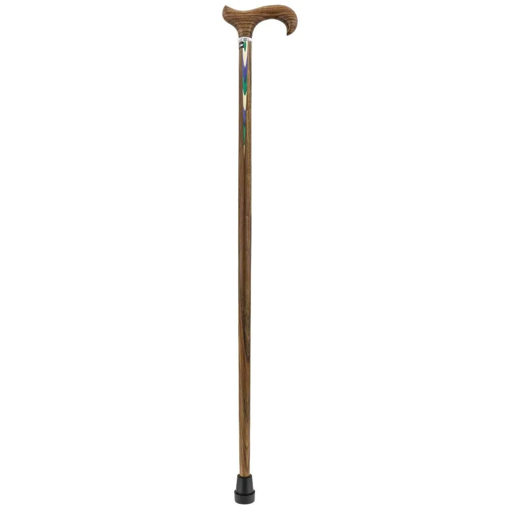 Green & Blue Inlaid Derby Walking Cane With Ovangkol Shaft and Silver Collar w/ SafeTbase