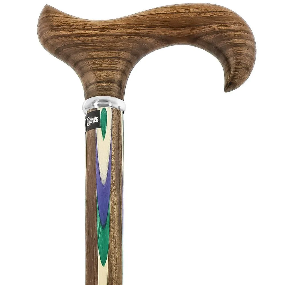 Green & Blue Inlaid Derby Walking Cane With Ovangkol Shaft and Silver Collar w/ SafeTbase