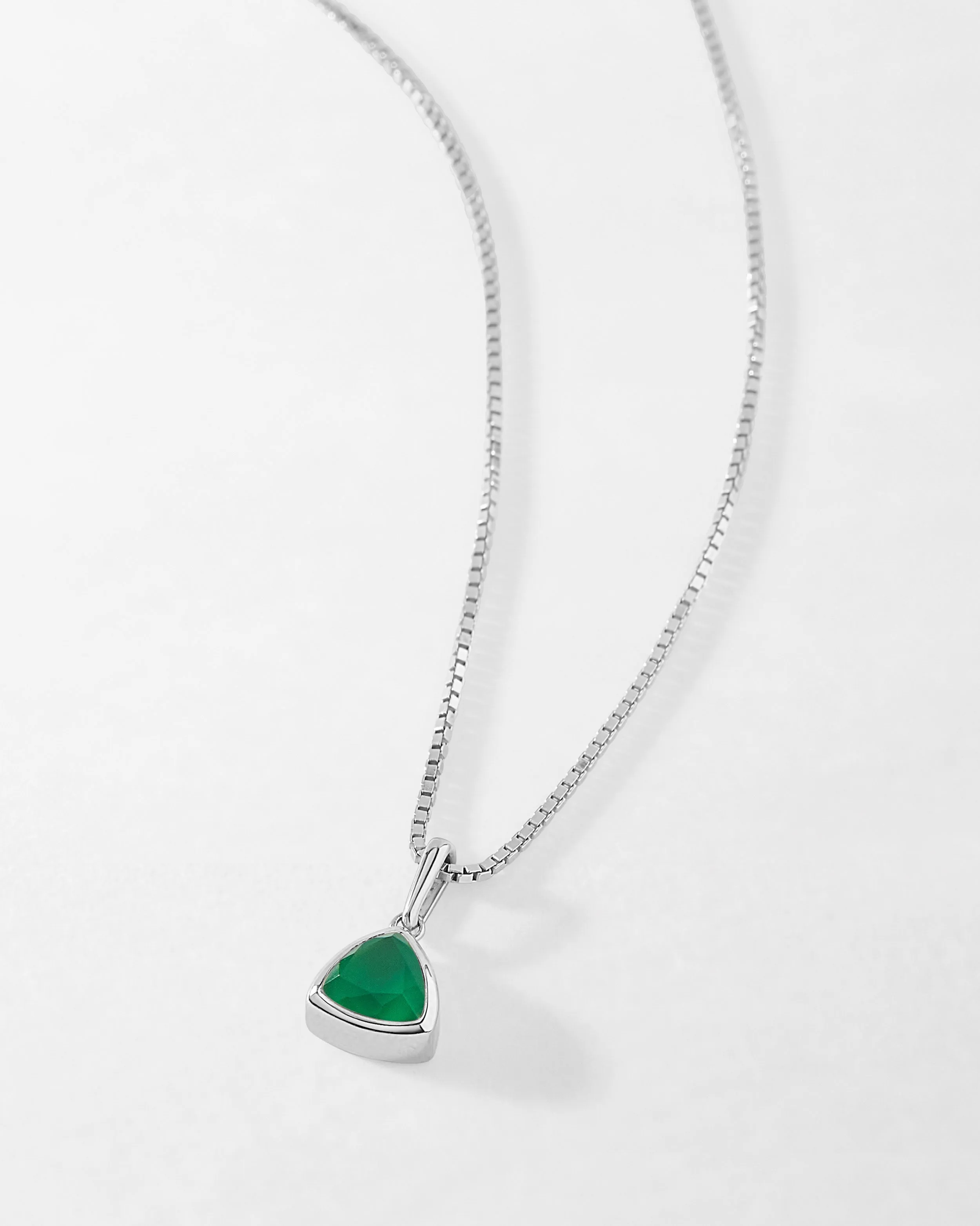 Green Onyx May Birthstone Necklace - Silver