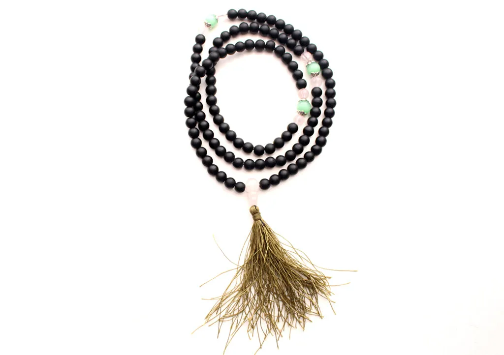 Green Onyx Spacer 108 Black Beads Prayer Mala