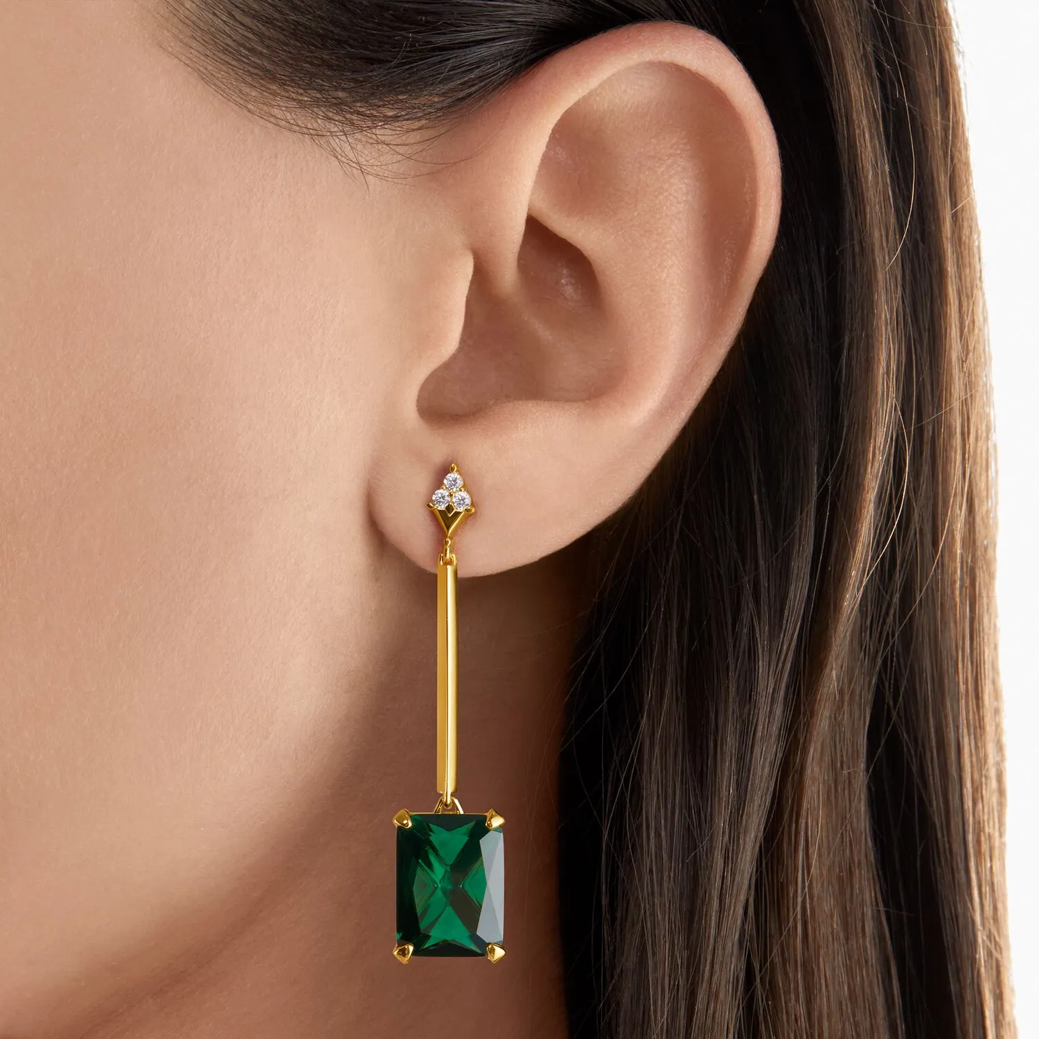 Green Stone Earring  in Gold