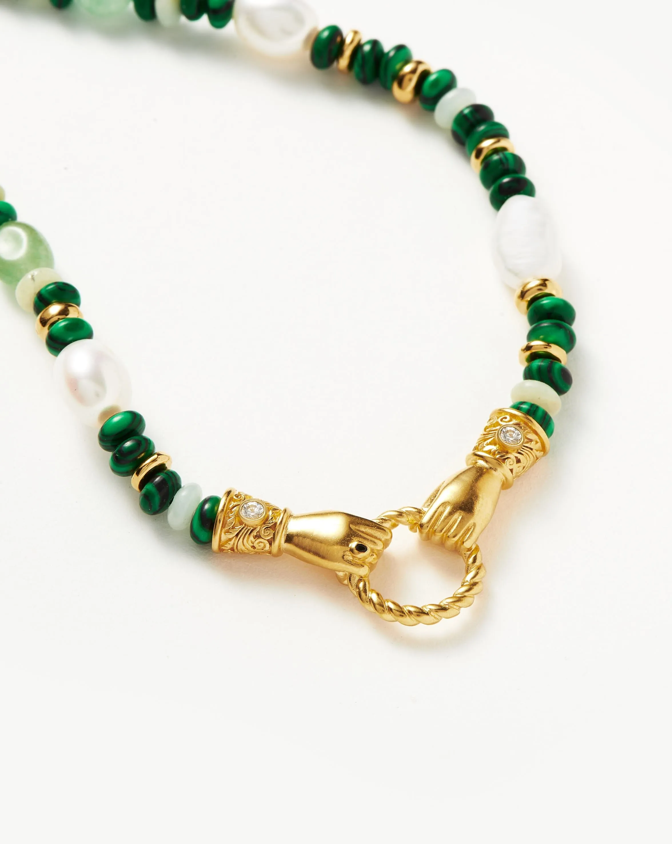 Harris Reed In Good Hands Beaded Gemstone Necklace | 18k Gold Plated/Multi Green Gemstone & Pearl