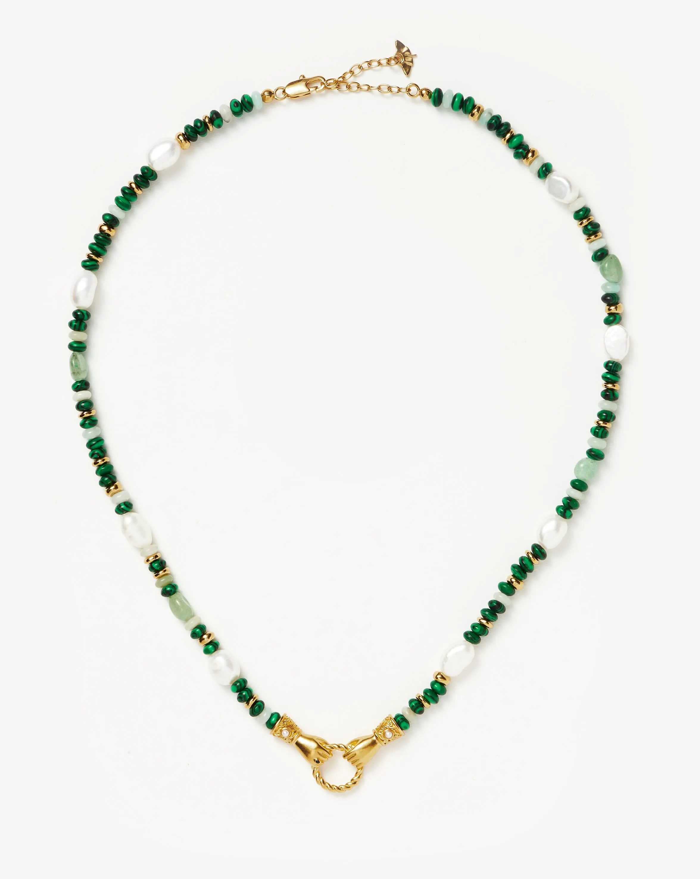 Harris Reed In Good Hands Beaded Gemstone Necklace | 18k Gold Plated/Multi Green Gemstone & Pearl