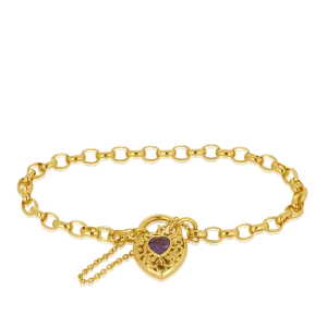 Heart Locket Amethyst Bracelet in 9ct Yellow Gold