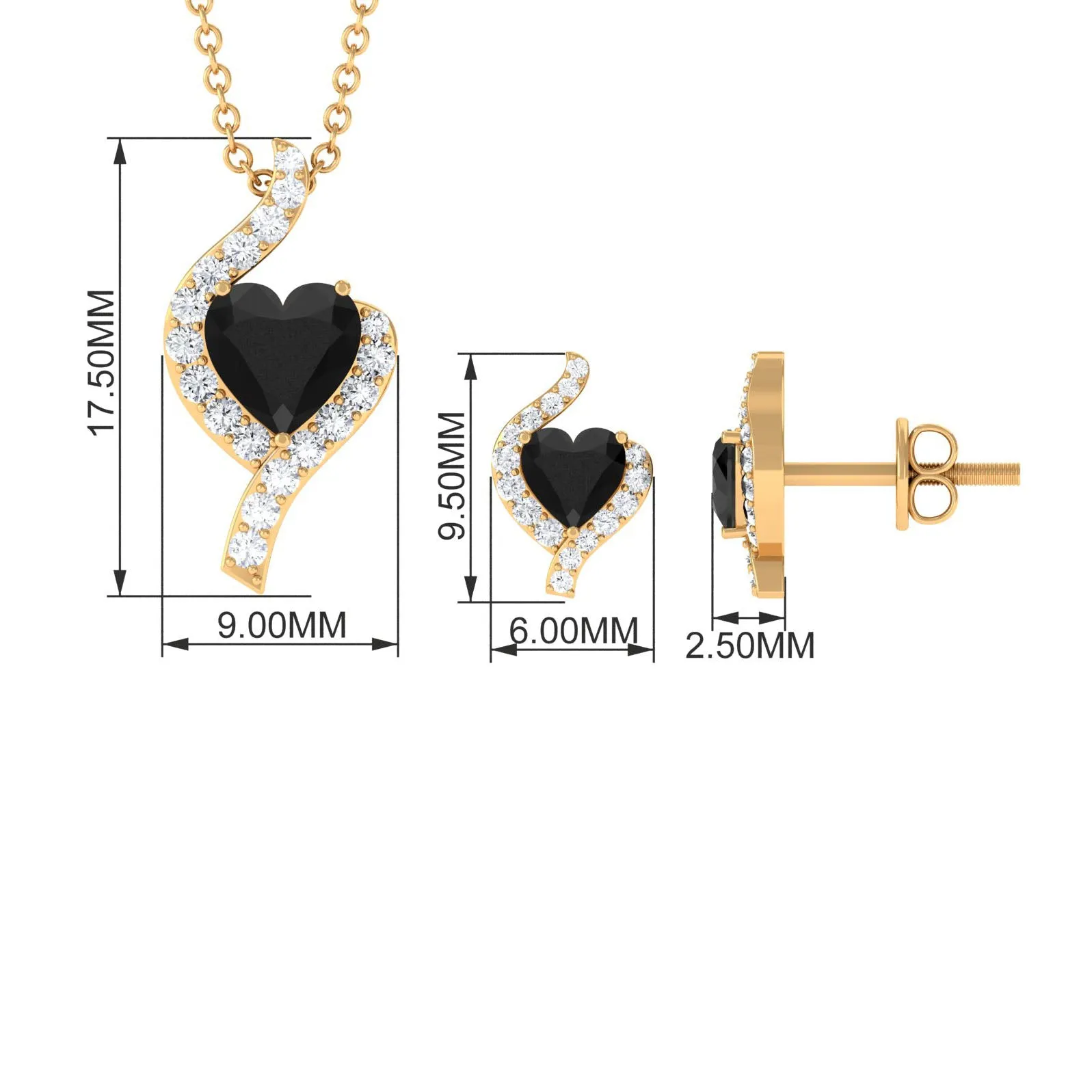 Heart Shape Black Onyx and Diamond Jewelry Set