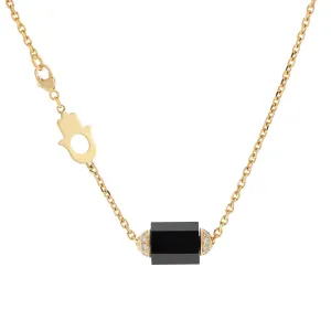 Hexagon Onyx Bolt with White Diamonds Chain Necklace