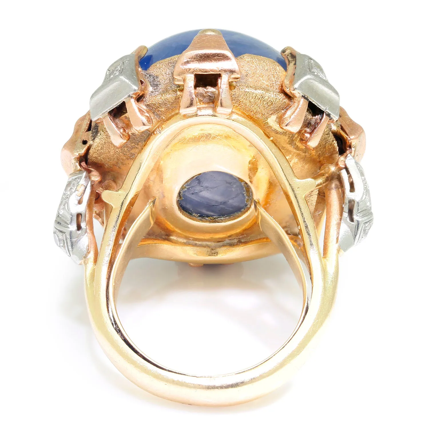 HUGE 55 Carat Blue Star Sapphire Diamond Custom Ring 18K Tri-Color Gold