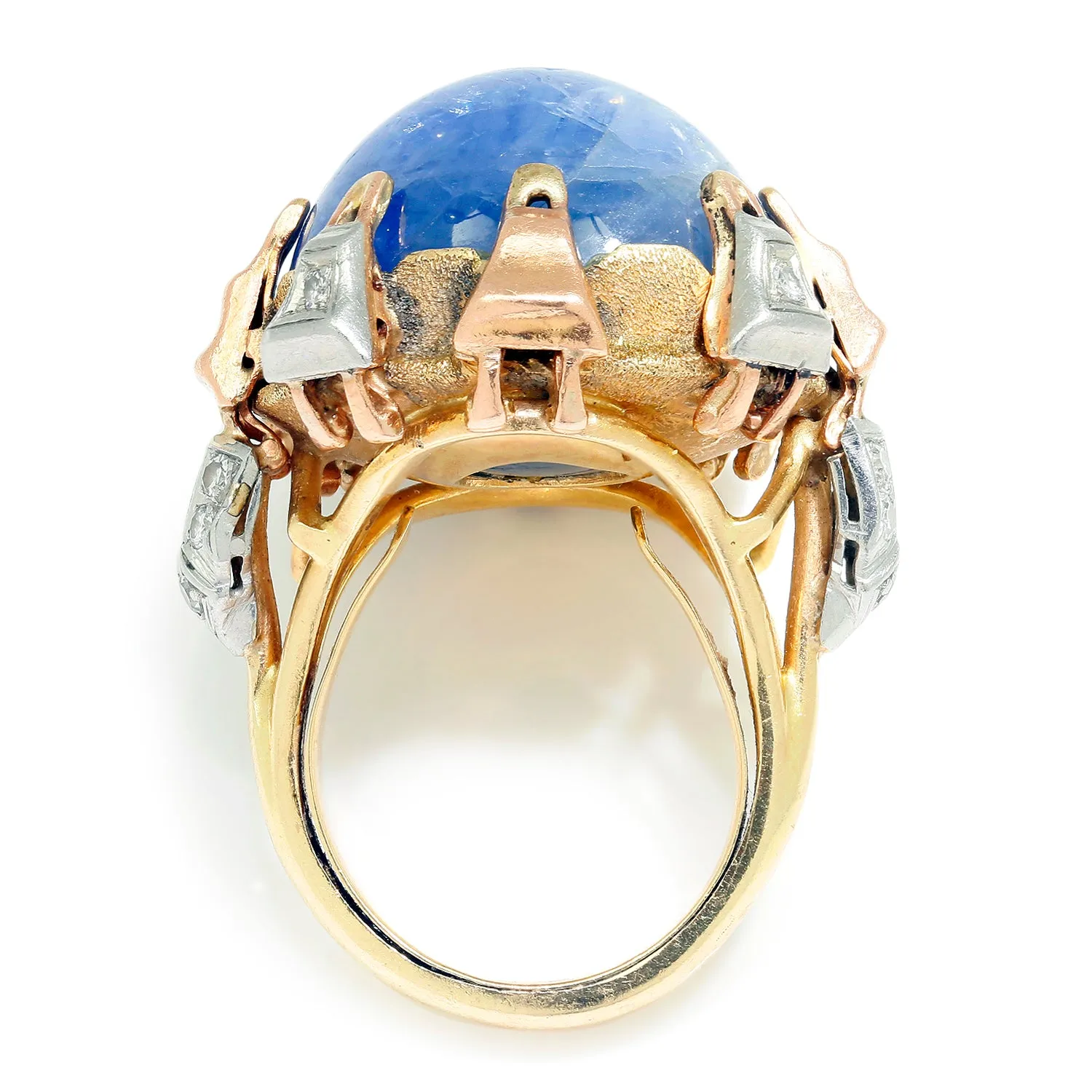 HUGE 55 Carat Blue Star Sapphire Diamond Custom Ring 18K Tri-Color Gold