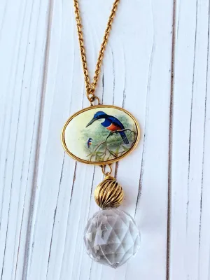 Hummingbird Vintage Print Pendant Necklace