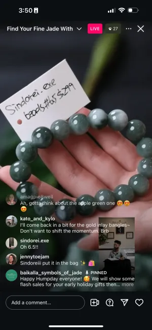 IG Live "Natural Larger Lake Green Jadeite Jade Bead Bracelet" (Live Pick) (11/06/24)