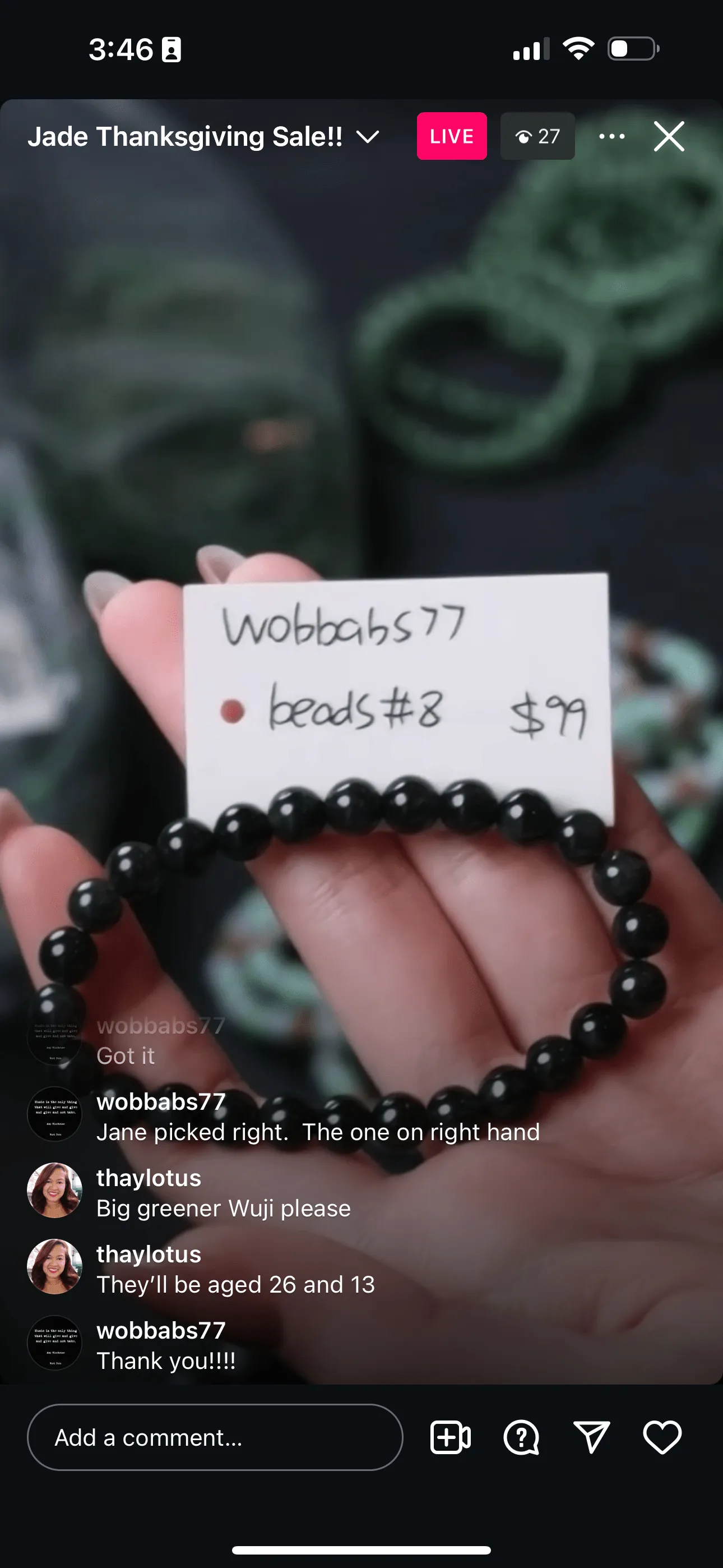 IG Live "Natural WuJi Jadeite Jade Bead Bracelet x3" (Live Pick) (11/27/24)