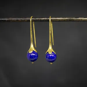 Lapis and Gold Art Nouveau Earrings