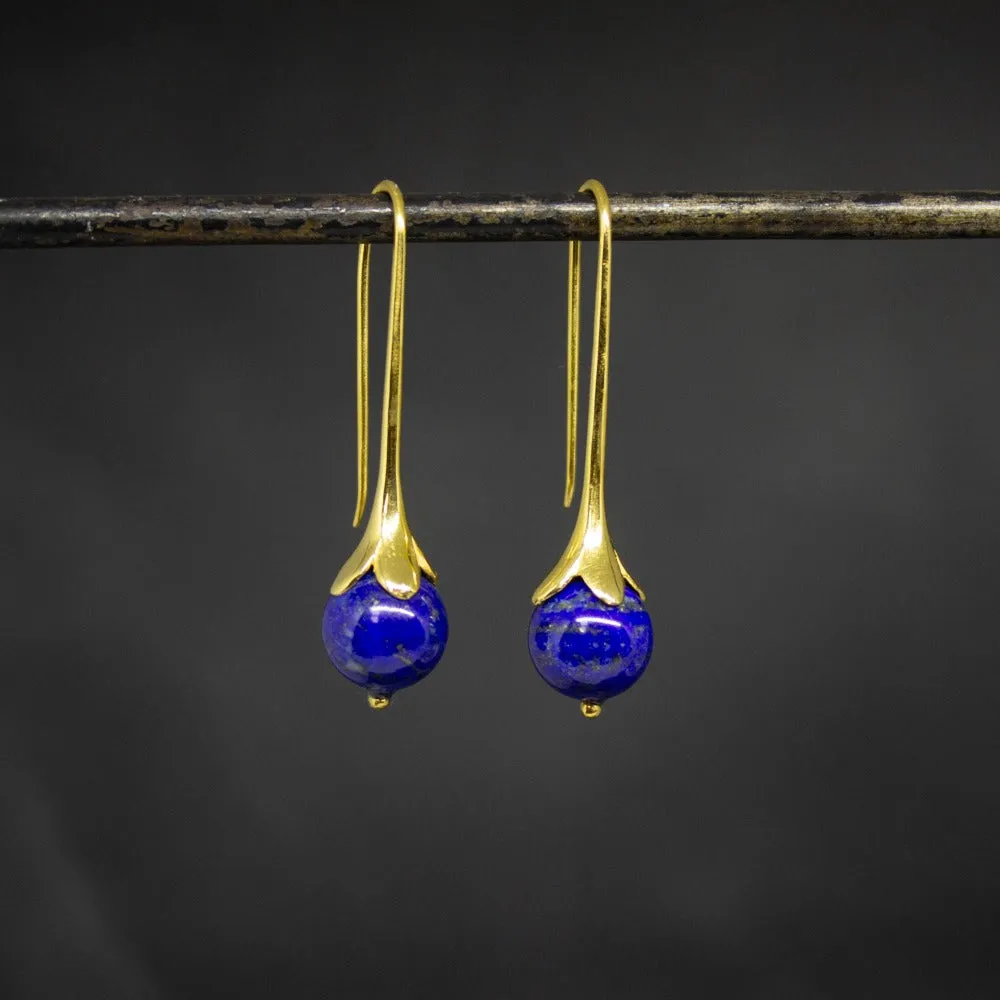 Lapis and Gold Art Nouveau Earrings