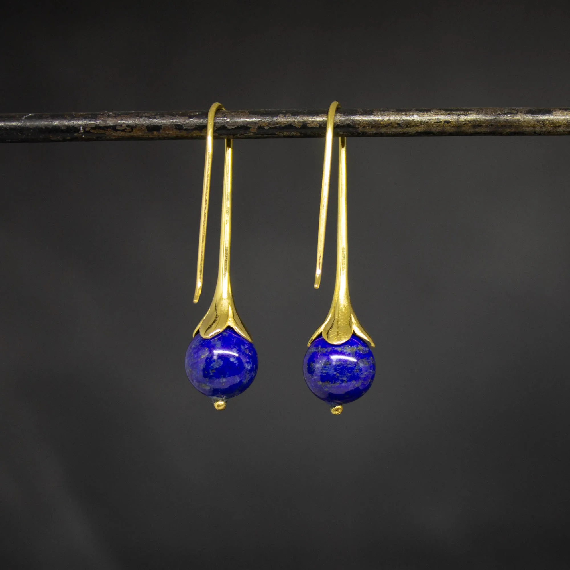 Lapis and Gold Art Nouveau Earrings