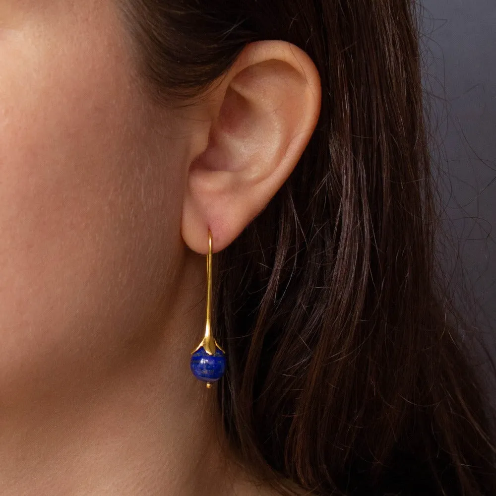 Lapis and Gold Art Nouveau Earrings