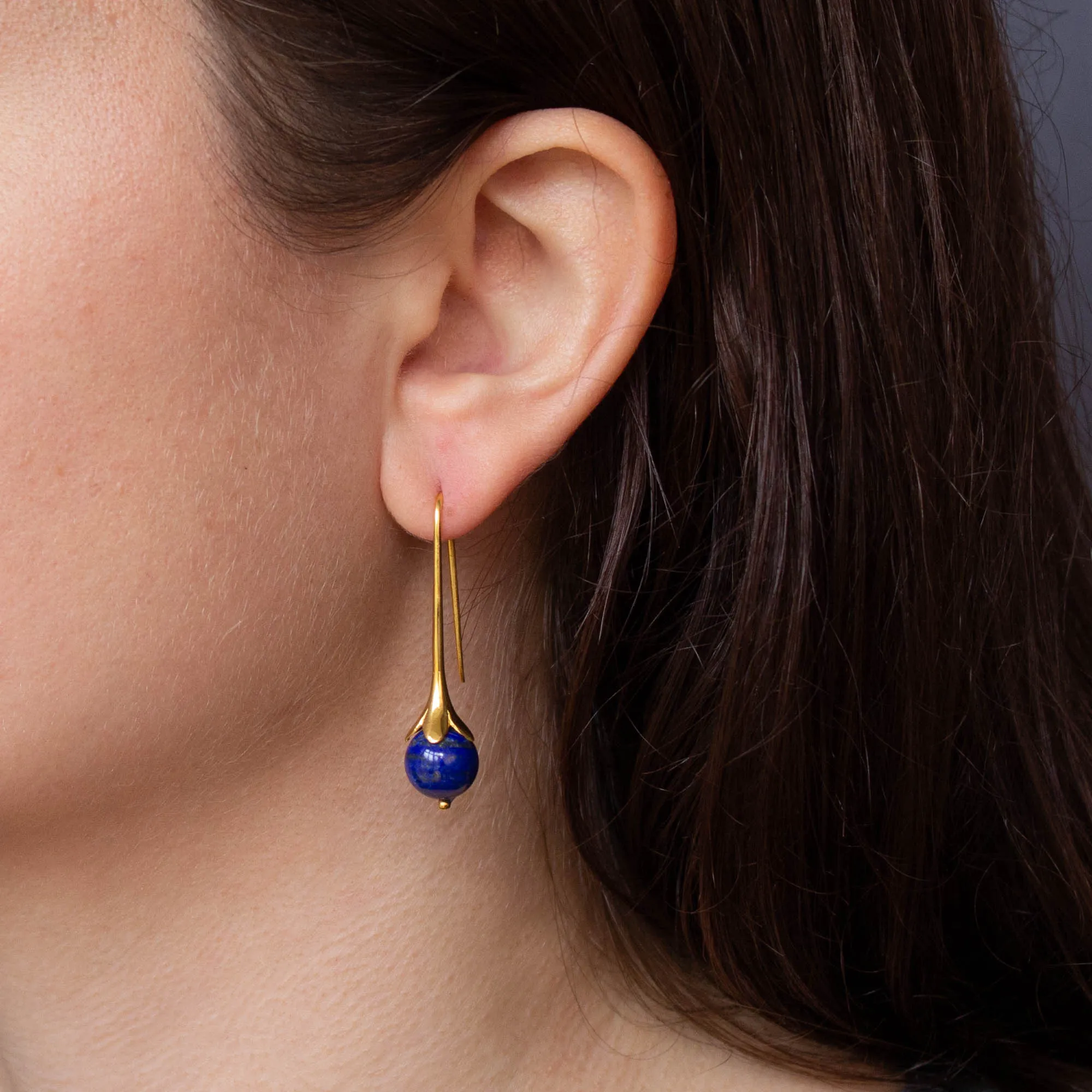 Lapis and Gold Art Nouveau Earrings