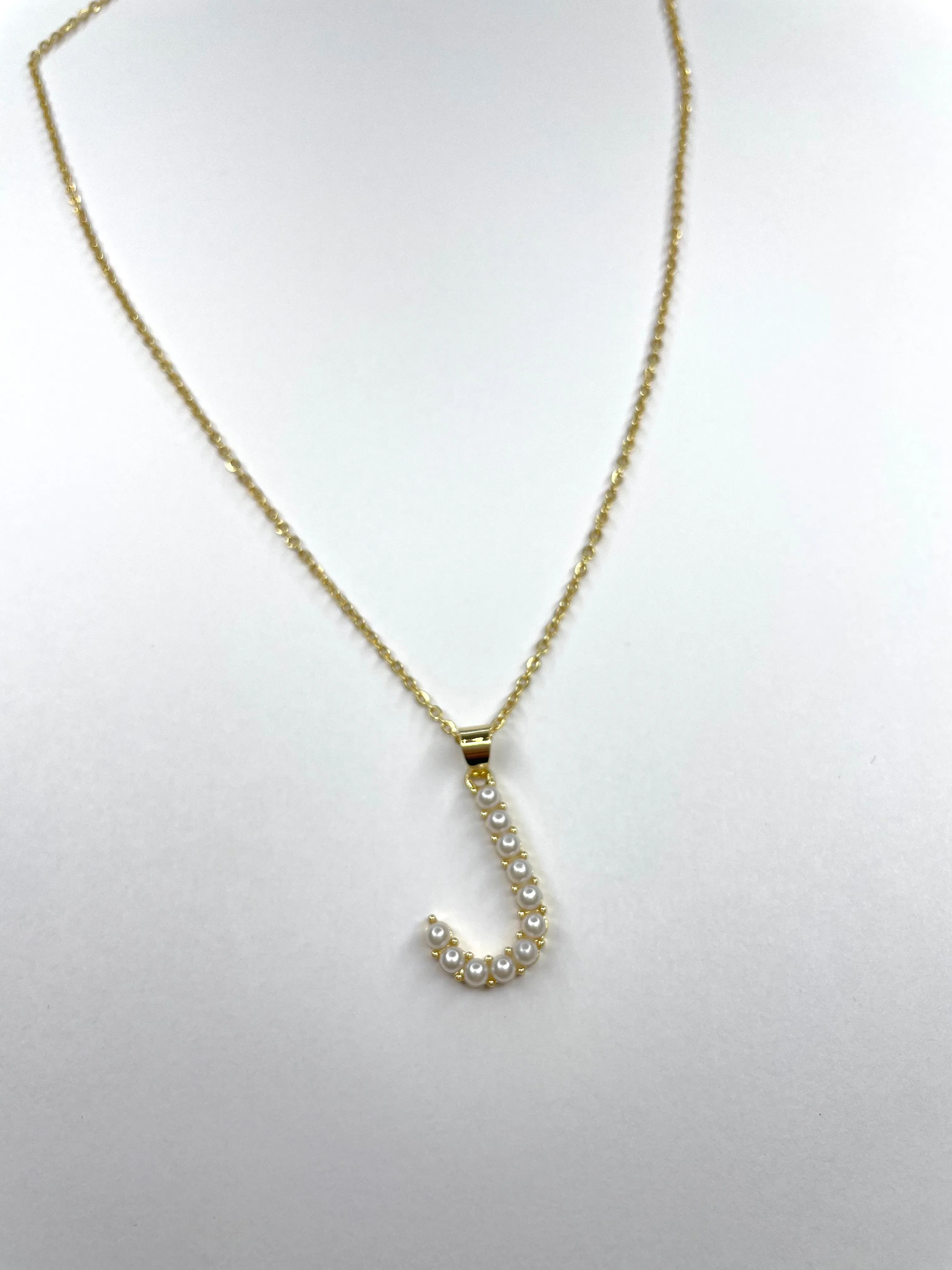 Large Pearl Gold Initial Necklace