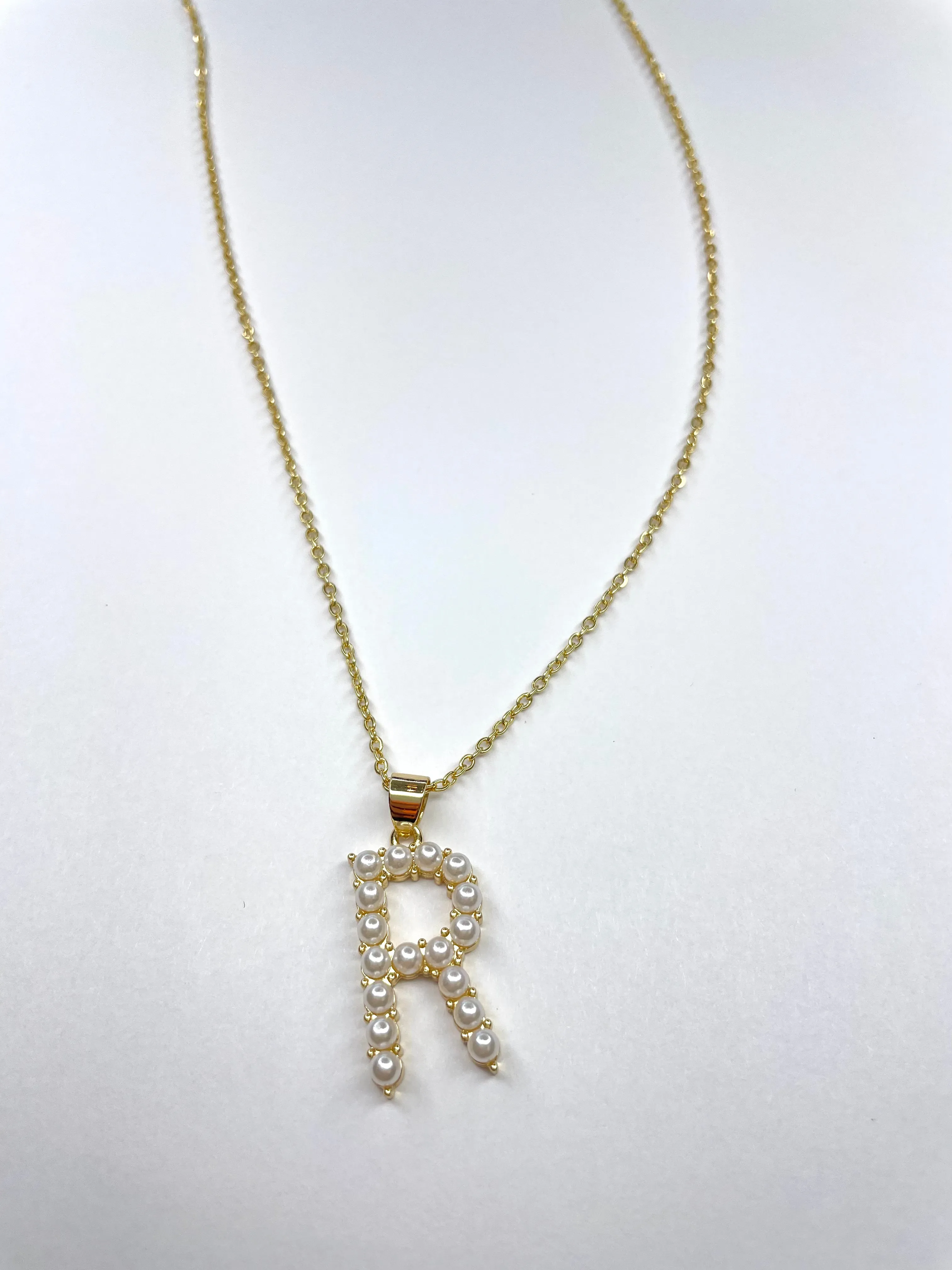 Large Pearl Gold Initial Necklace