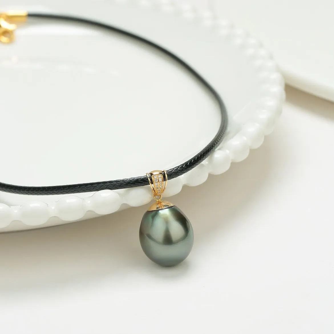 Large Tahitian Pearl Pendant on Leather Cord Necklace