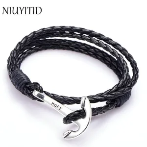 Leather Men Bracelet Jewelry Man Anchor Bracelet Wristband Charm Braclet For Male Accessories NIUYITID