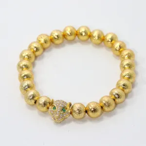 Leopard & Gold Bead Stretch Bracelet