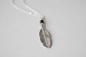 Little Silver Feather Necklace | Woodland Feather Charm Necklace | Feather Jewelry