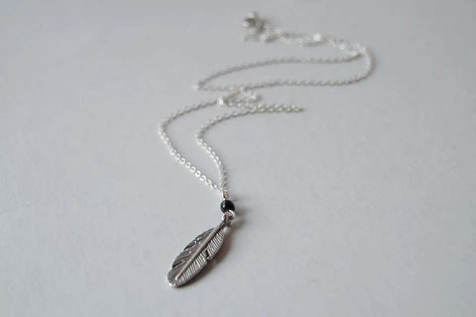 Little Silver Feather Necklace | Woodland Feather Charm Necklace | Feather Jewelry