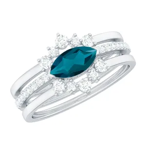 London Blue Topaz and Diamond Ring Set in Prong Setting