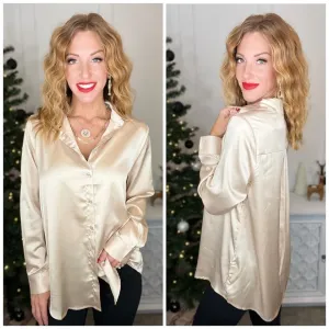 Loved For Years Satin Button Up In Beige