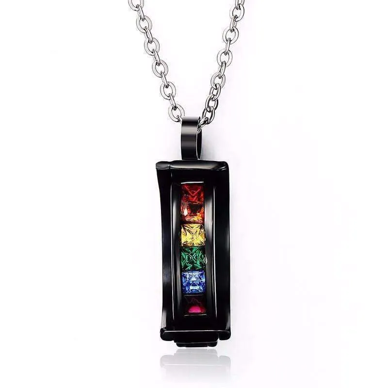 Matte Black Rainbow Rhinestone Pendant Necklace