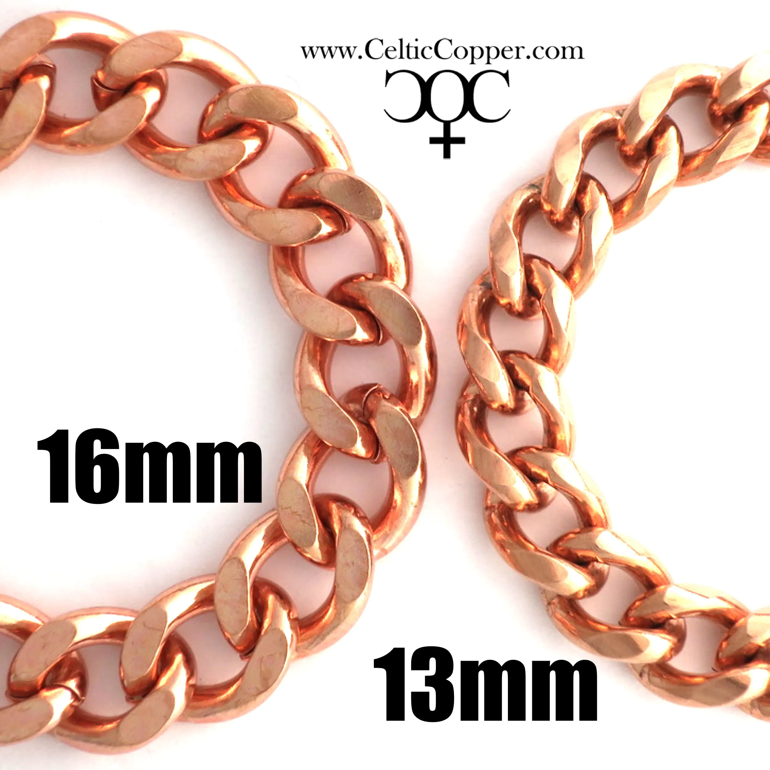 Men's Copper Chain Set Chunky 16mm Copper Cuban Curb Chain Set SET162 Solid Copper 20 Inch Copper Necklace Matching Bracelet Chain