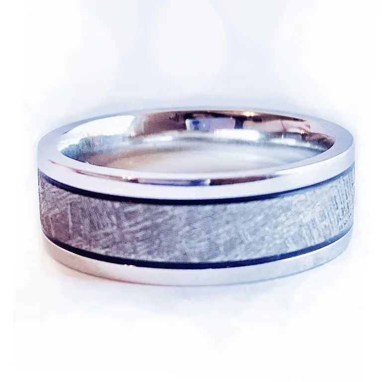 Meteorite Distressed Men's Custom Wedding Band, Cobalt Chrome Man's Wedding Band