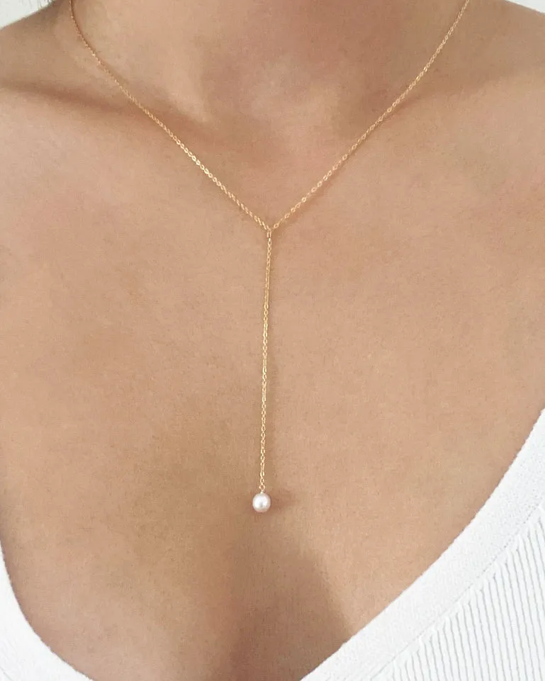 Mini Pearl Lariat Necklace