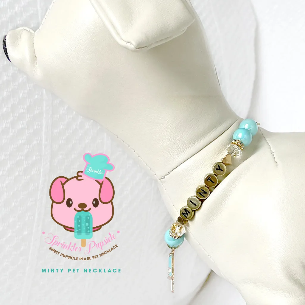 Minty Pupsicle Rhinestone Dog Necklace Cat Necklace Milky Pearl Luxury Pet Jewelry