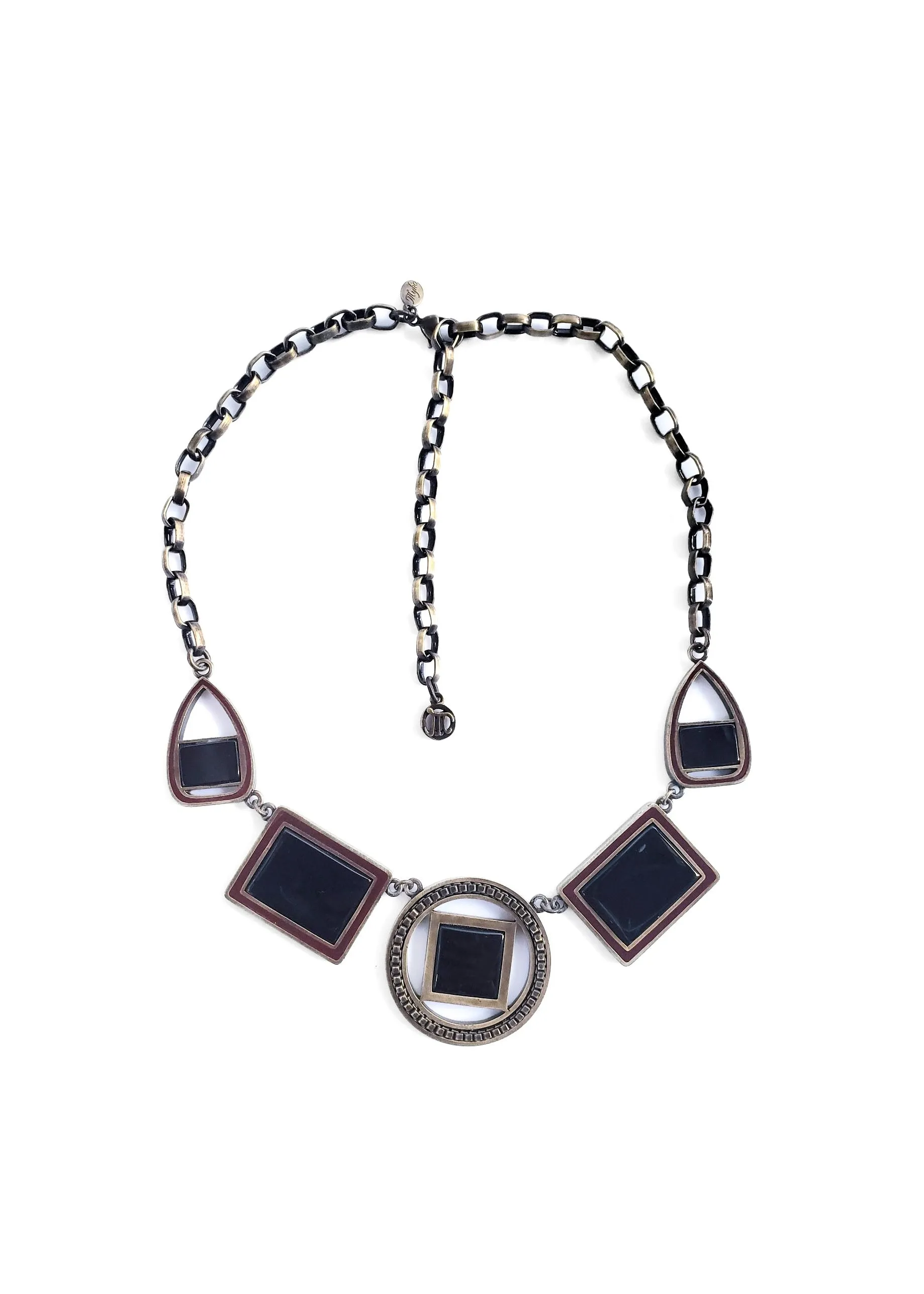 Myka - Antique Brass Chain Multi Shape Necklace