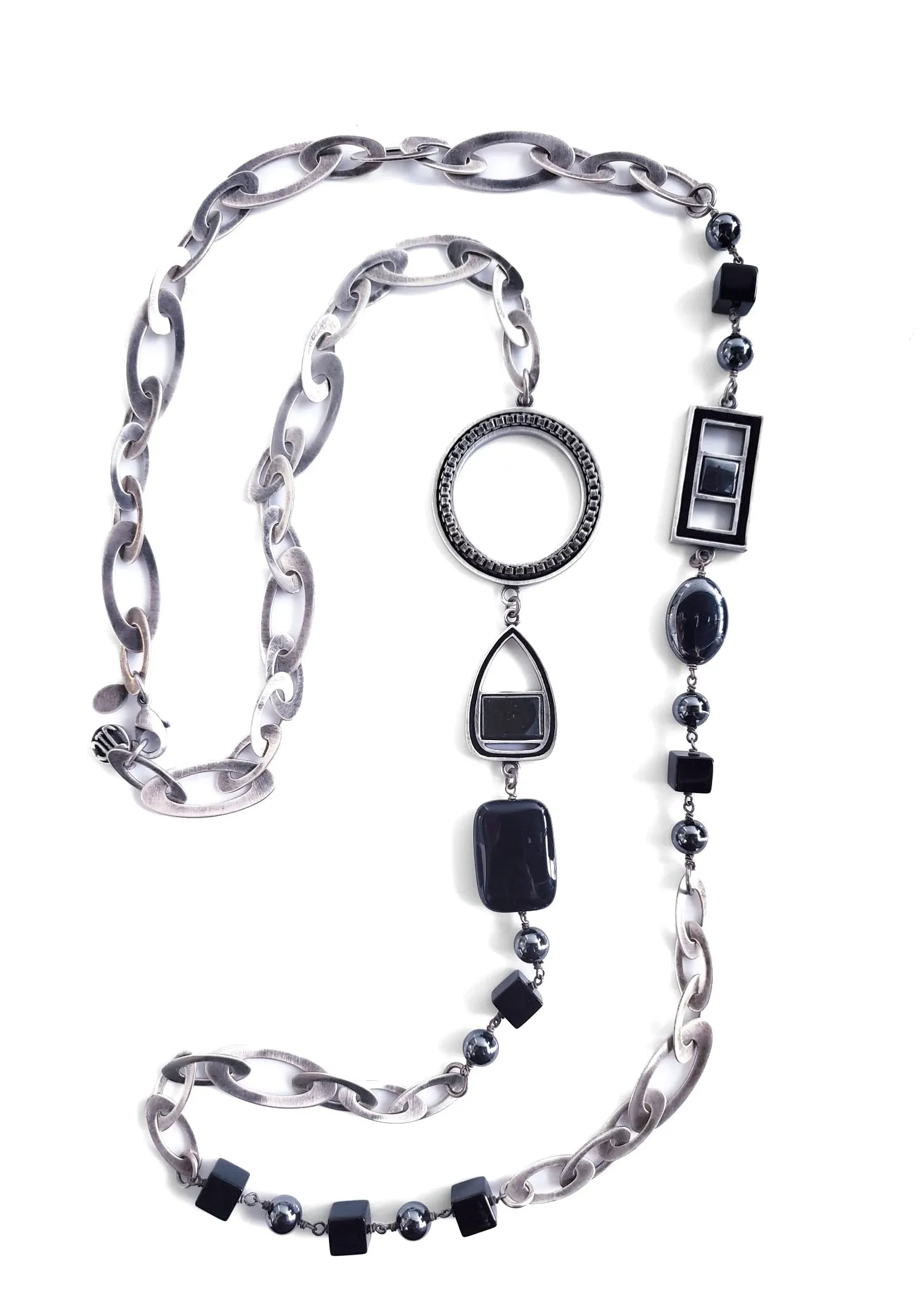 Myka - Antique Silver Hematite & Onyx Chain Necklace