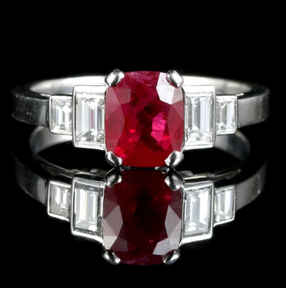 Natural Ruby & Diamond Ring 18Ct White Gold