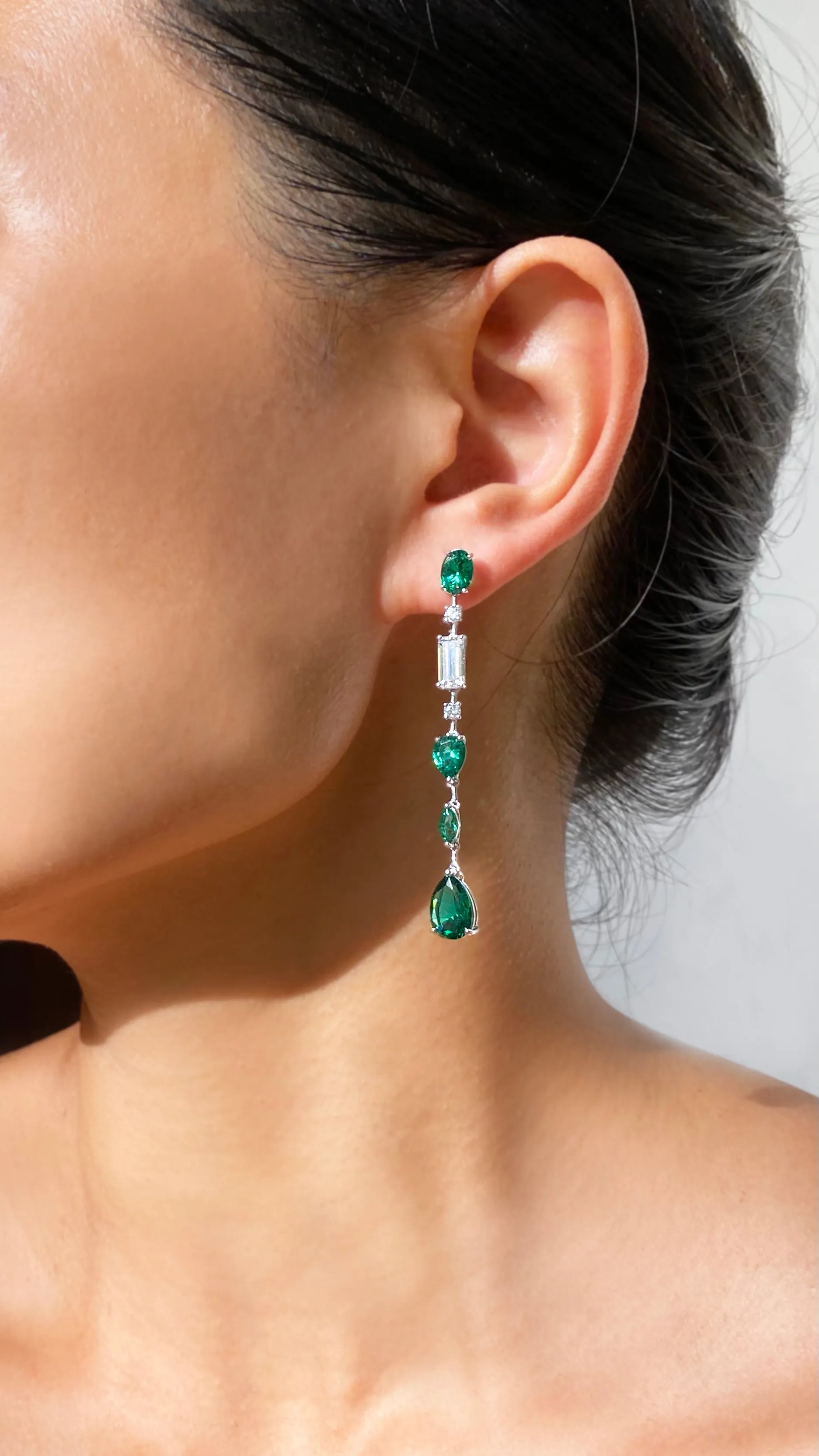 Oaklee Emerald Drop Earrings White Gold Plated