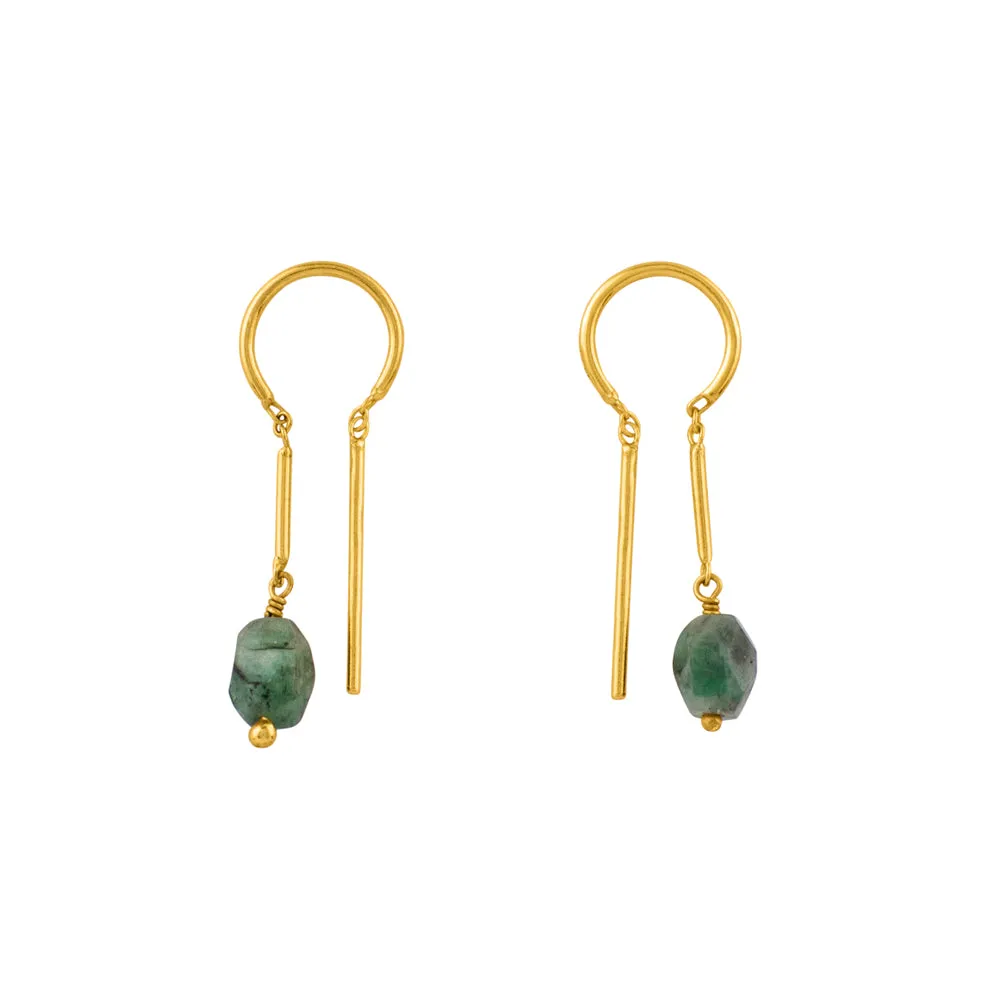 Oblong Stony Dancer Threaders in Natural Emerald & Gold - 1 1/8" L