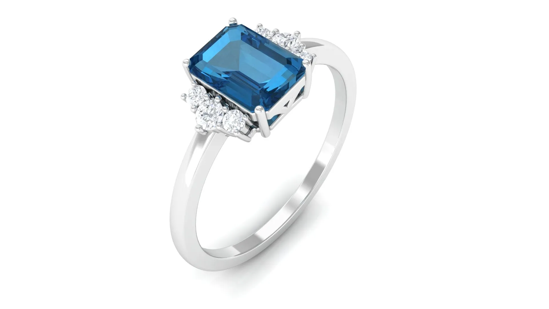 Octagon Cut London Blue Topaz Engagement Ring with Diamond Accent