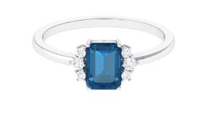 Octagon Cut London Blue Topaz Engagement Ring with Diamond Accent