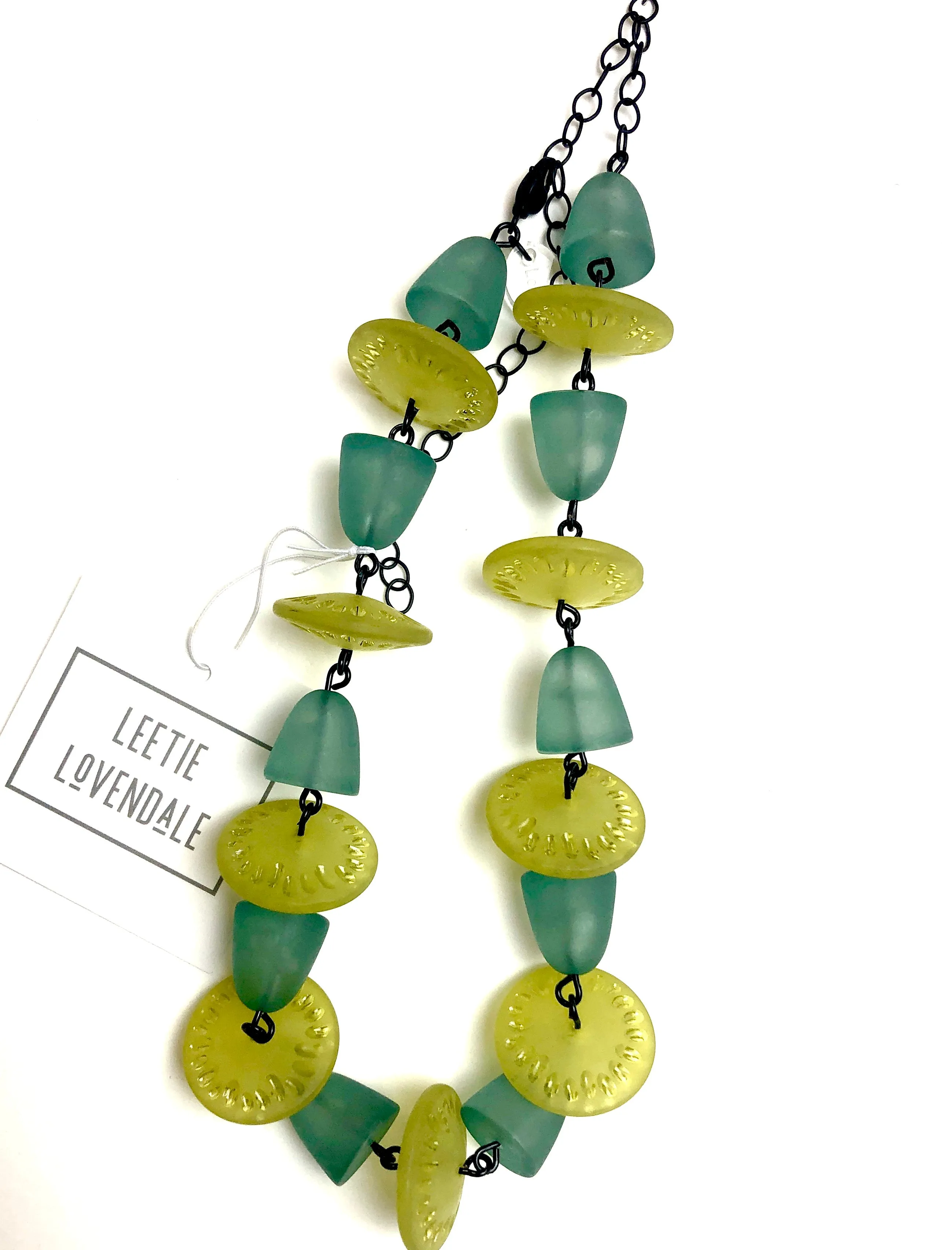 Olive & Teal Frosted Cap Beaded Amelia Necklace