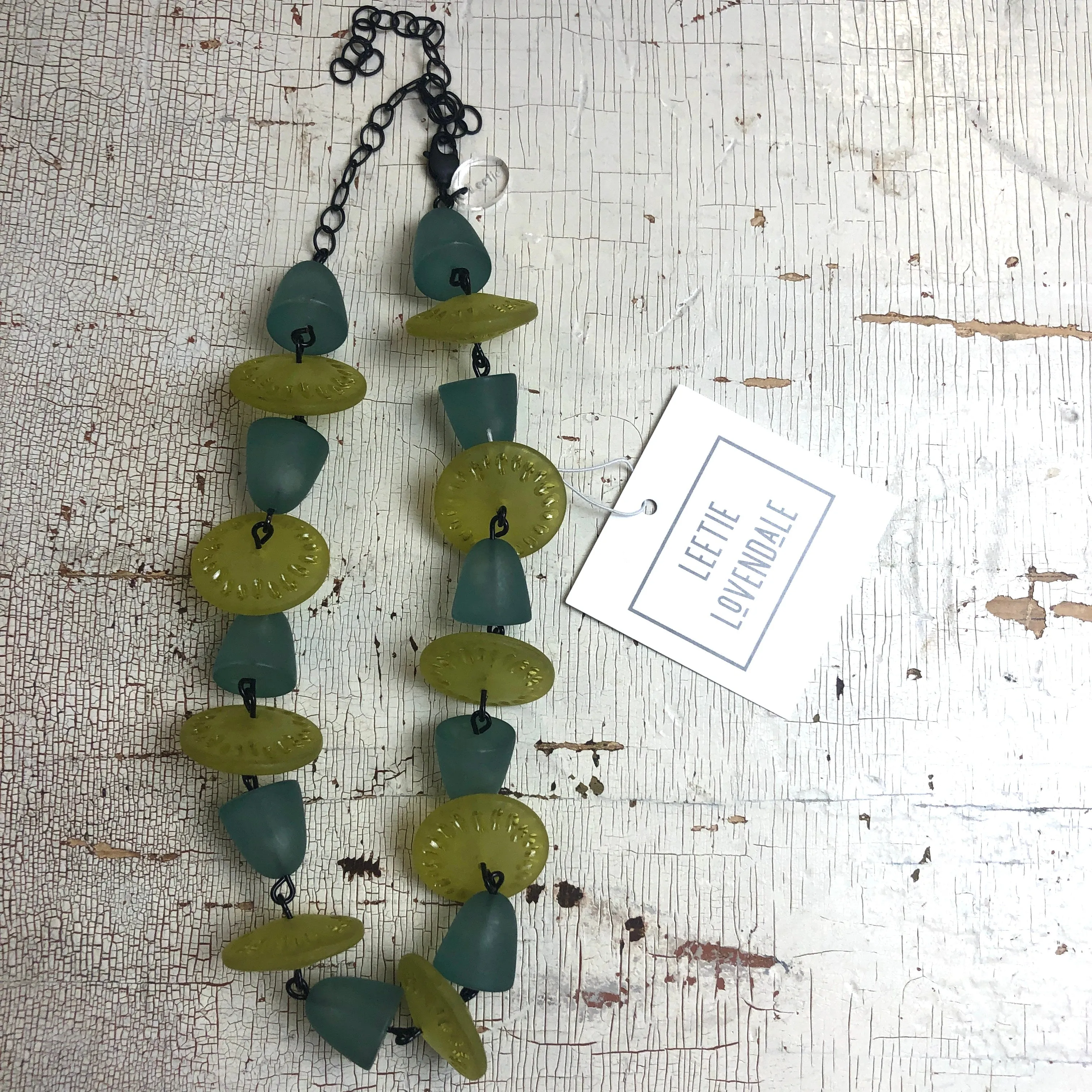 Olive & Teal Frosted Cap Beaded Amelia Necklace