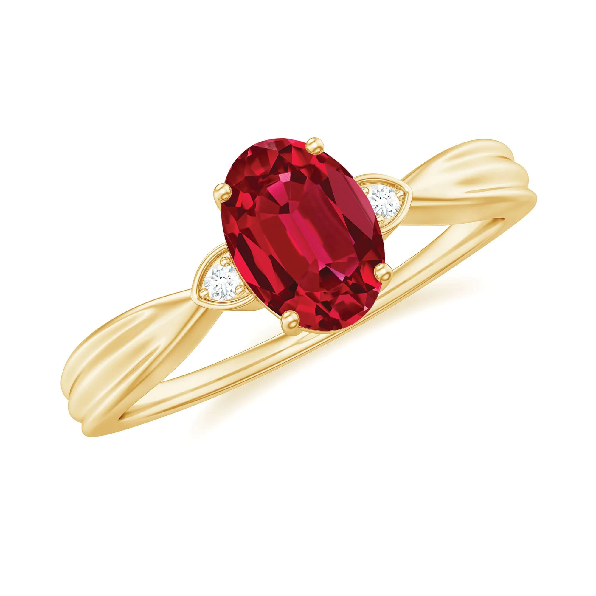 Oval Cut Lab Grown Ruby Solitaire Ring with Diamond