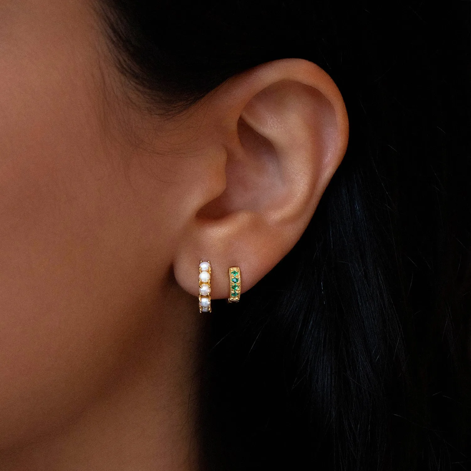 Pave Mini Huggies | 8mm Emerald